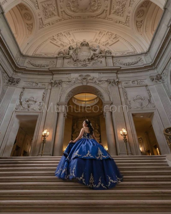 Sleeveless Navy Blue Quinceanera Dresses Sweetheart Neck Lace Appliques 15 Dress