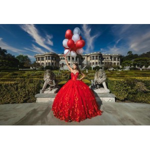 Sleeveless Red Quinceanera Dresses Sweetheart Neck 15 Dress With 3D Flowers