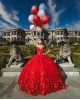 Sleeveless Red Quinceanera Dresses Sweetheart Neck 15 Dress With 3D Flowers