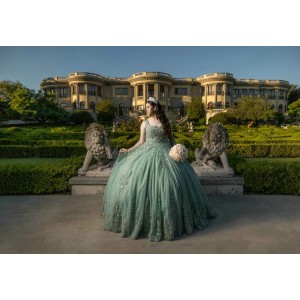 Sleeveless Sage Green Quinceanera Dresses Lace Appliques Square Collar 15 Dress