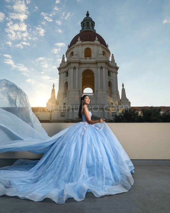 Sleeveless Sky Blue Quinceanera Dresses Sweetheart Neck Lace Appliques 15 Dress