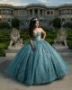 Sleeveless Verdigris Quinceanera Dresses Lace Appliques Sweetheart Neck 15 Dress