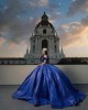 Spaghetti Strap Navy Blue Quinceanera Dresses Metallic Sequin V Neck 15 Dress