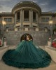 Spaghetti Strap Tiered Emerald Green Quinceanera Dresses Metallic Sequin V Neck 15 Dress