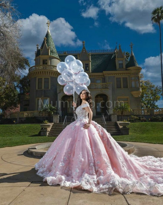 Sweetheart Neck Pink Quinceanera Dresses Off Shoulder 15 Dress With 3D Flowers