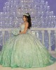 Off Shoulder Sage Green Quinceanera Dress Sweetheart Neck 15 Dresses With Bow