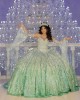 Off Shoulder Sage Green Quinceanera Dress Sweetheart Neck 15 Dresses With Bow