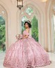 Off Shoulder Pink Quinceanera Dress Sweetheart Neck 3D Flowers 15 Dresses With Bow