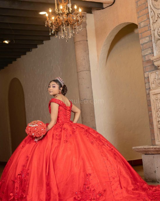 Off Shoulder Red Quinceanera Dress Lace Appliques Sequin V Neck 15 Dresses