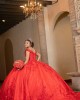 Off Shoulder Red Quinceanera Dress Lace Appliques Sequin V Neck 15 Dresses