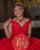 Off Shoulder Red Quinceanera Dress Lace Appliques Sequin V Neck 15 Dresses