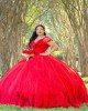 Off Shoulder Red Quinceanera Dress Lace Appliques Sweetheart Neck 15 Dresses