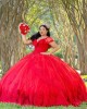 Off Shoulder Red Quinceanera Dress Lace Appliques Sweetheart Neck 15 Dresses