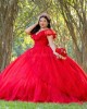 Off Shoulder Red Quinceanera Dress Lace Appliques Sweetheart Neck 15 Dresses