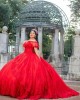 Off Shoulder Red Quinceanera Dress Lace Appliques Sweetheart Neck 15 Dresses