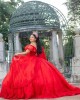 Off Shoulder Red Quinceanera Dress Lace Appliques Sweetheart Neck 15 Dresses