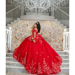 Off Shoulder Red Quinceanera Dress Sweetheart Neck Lace Appliques 15 Dresses With Bow