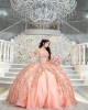 Off Shoulder Rose Gold Quinceanera Dress Sweetheart Neck 15 Dresses With 3D Flowers