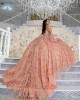 Off Shoulder Rose Gold Quinceanera Dress Sweetheart Neck 15 Dresses With 3D Flowers