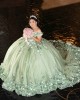 Off Shoulder Sage Green Quinceanera Dress Sweetheart Neck 3D Flowers 15 Dresses