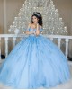 Off Shoulder Sky Blue Quinceanera Dress Sweetheart Neck Lace Appliques 15 Dresses