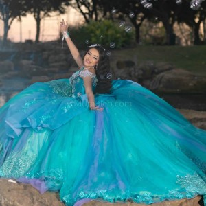 Off Shoulder Tiffany Blue Quinceanera Dress Sweetheart Neck 15 Dresses WIth 3D Flowers