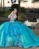 Off Shoulder Tiffany Blue Quinceanera Dress Sweetheart Neck 15 Dresses WIth 3D Flowers