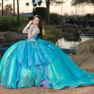 Off Shoulder Tiffany Blue Quinceanera Dress Sweetheart Neck 15 Dresses WIth 3D Flowers