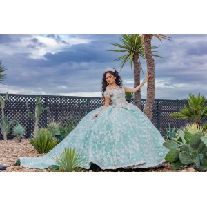 Off Shoulder White On Green Quinceanera Dress Lace Appliques Sweetheart Neck 15 Dresses