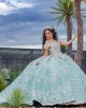 Off Shoulder White On Green Quinceanera Dress Lace Appliques Sweetheart Neck 15 Dresses