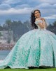 Off Shoulder White On Green Quinceanera Dress Lace Appliques Sweetheart Neck 15 Dresses