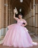 Pink Off Shoulder Quinceanera Dress Sweetheart Neck 15 Dresses With Bow