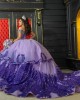 Purple Off Shoulder Quinceanera Dress Metallic Sequin Sweetheart Neck 15 Dresses