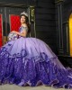 Purple Off Shoulder Quinceanera Dress Metallic Sequin Sweetheart Neck 15 Dresses