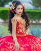 Red Off Shoulder Quinceanera Dress Pearl Sweetheart Neck 15 Dresses