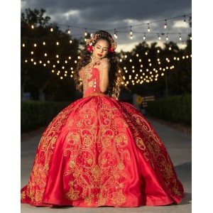 Red Off Shoulder Quinceanera Dress Pearl Sweetheart Neck 15 Dresses