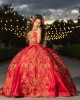 Red Off Shoulder Quinceanera Dress Pearl Sweetheart Neck 15 Dresses