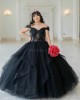 Ruffled Black Quinceanera Dress Sweetheart Neck Off Shoulder 15 Dresses