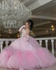 Ruffled Pink Quinceanera Dress Lace Appliques Sleeveless 15 Dresses