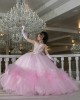 Ruffled Pink Quinceanera Dress Lace Appliques Sleeveless 15 Dresses