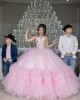 Ruffled Pink Quinceanera Dress Lace Appliques Sleeveless 15 Dresses