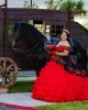 Ruffled Red Quinceanera Dress Lace Appliques Off Shoulder 15 Dresses