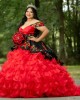 Ruffled Red Quinceanera Dress Lace Appliques Off Shoulder 15 Dresses