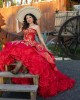 Ruffled Red Quinceanera Dress Sleeveless Sweetheart Neck 15 Dresses