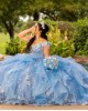 Ruffled Sky Blue Quinceanera Dress Lace Appliques Off Shoulder 15 Dresses