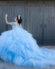 Ruffled Sky Blue Quinceanera Dress Off Shoulder Sweetheart Neck 15 Dresses