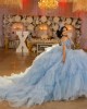 Ruffled Sky Blue Quinceanera Dress Off Shoulder Sweetheart Neck 15 Dresses