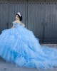 Ruffled Sky Blue Quinceanera Dress Off Shoulder Sweetheart Neck 15 Dresses