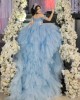 Ruffled Sky Blue Quinceanera Dress Off Shoulder Sweetheart Neck 15 Dresses