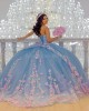 Sky Blue Quinceanera Dress Sleeveless Sweetheart Neck 15 Dresses With 3D Flowers